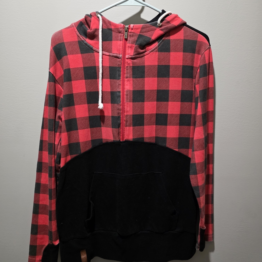 AMPERSAND AVE Red and Black Plaid Hoodie